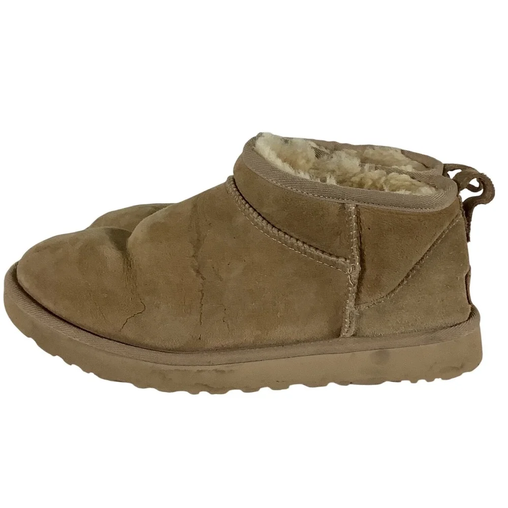 UGG Classic Ultra Mini Chestnut Tan Suede Ankle Boots 1116109 Womens